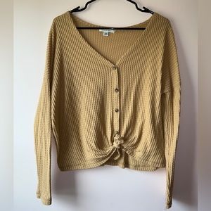 American Eagle Waffle Knit soft button tie top